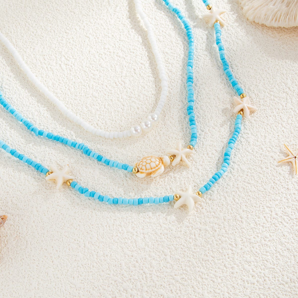 Beach Style 3pcs Starfish Turtle Seed Beaded Waist Chain Set - ArtGalleryZen