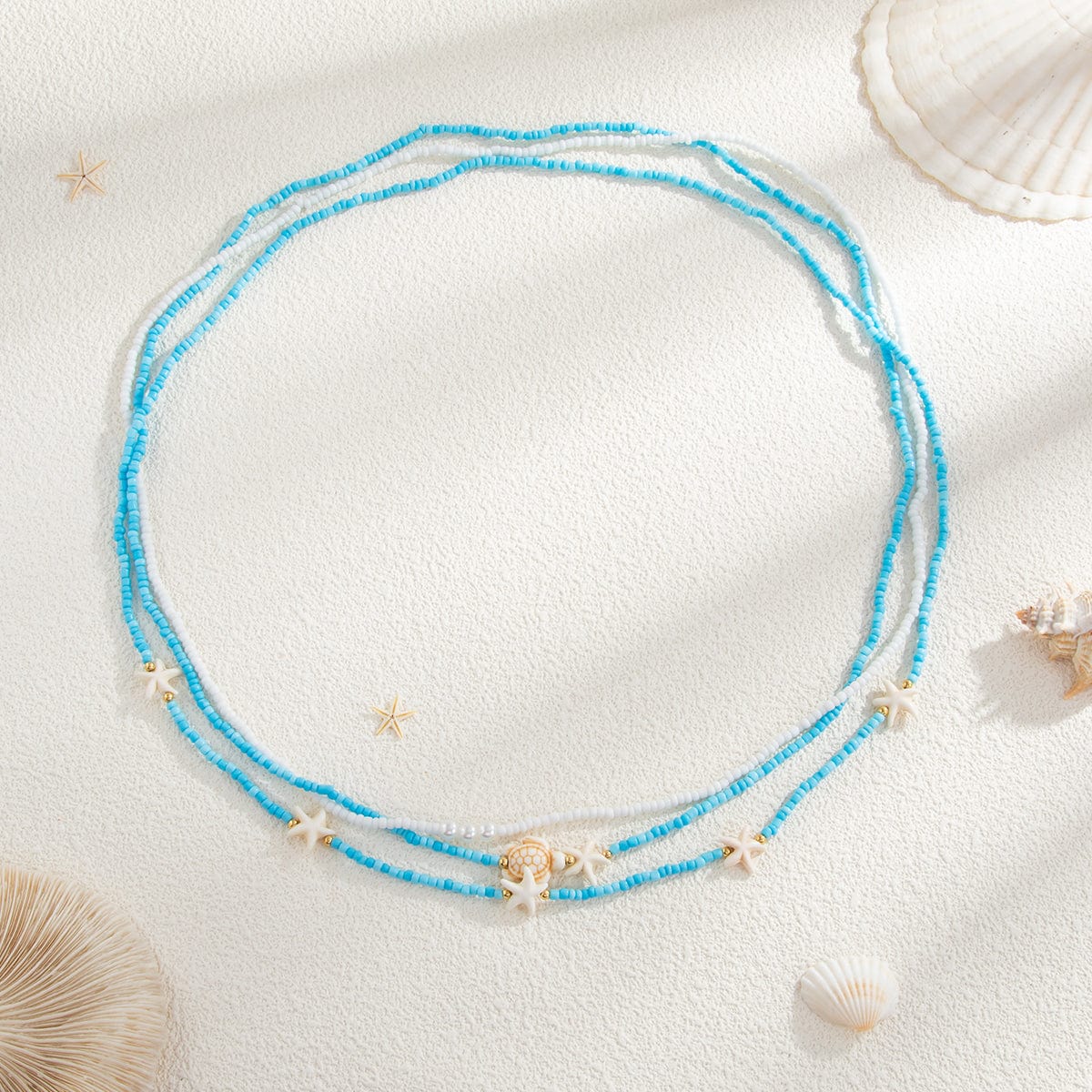 Beach Style 3pcs Starfish Turtle Seed Beaded Waist Chain Set - ArtGalleryZen
