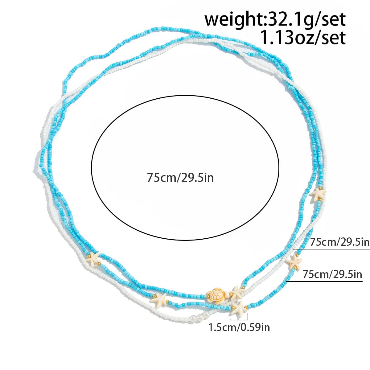 Beach Style 3pcs Starfish Turtle Seed Beaded Waist Chain Set - ArtGalleryZen