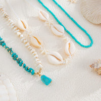 Thumbnail for Beach Style 3pcs Turquoise Charm Conch Starfish Seed Beaded Chain Necklace Set - ArtGalleryZen