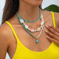 Thumbnail for Beach Style 3pcs Turquoise Charm Conch Starfish Seed Beaded Chain Necklace Set - ArtGalleryZen