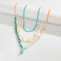 Thumbnail for Beach Style 3pcs Turquoise Charm Conch Starfish Seed Beaded Chain Necklace Set - ArtGalleryZen