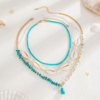 Thumbnail for Beach Style 3pcs Turquoise Charm Conch Starfish Seed Beaded Chain Necklace Set - ArtGalleryZen