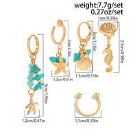 Thumbnail for Beach Style 5 Pcs Dangling Turquoise Shell Starfish Seahorse Huggie Hoop Earrings Set - ArtGalleryZen