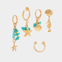 Thumbnail for Beach Style 5 Pcs Dangling Turquoise Shell Starfish Seahorse Huggie Hoop Earrings Set - ArtGalleryZen