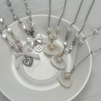 Thumbnail for Beach Style 5pcs Natural Shell Bowknot Heart Pendant Pearl Chain Necklace Set - ArtGalleryZen