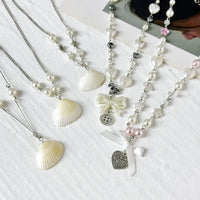 Thumbnail for Beach Style 5pcs Natural Shell Bowknot Heart Pendant Pearl Chain Necklace Set - ArtGalleryZen