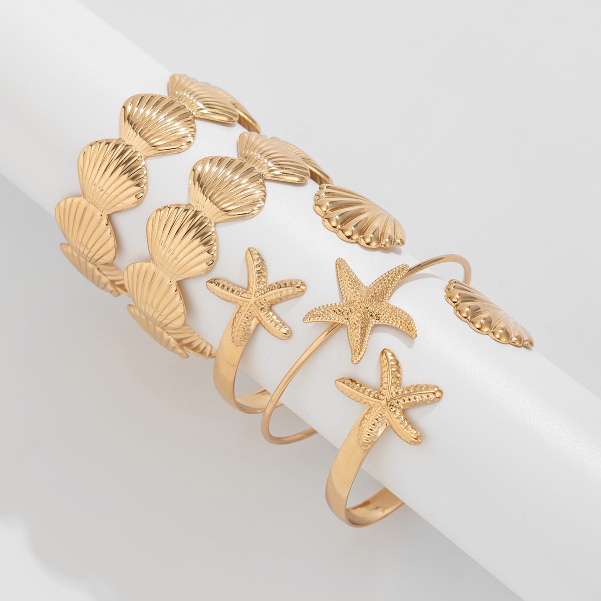 Beach Style 5pcs Shell Starfish Bangle Bracelet Set - ArtGalleryZen