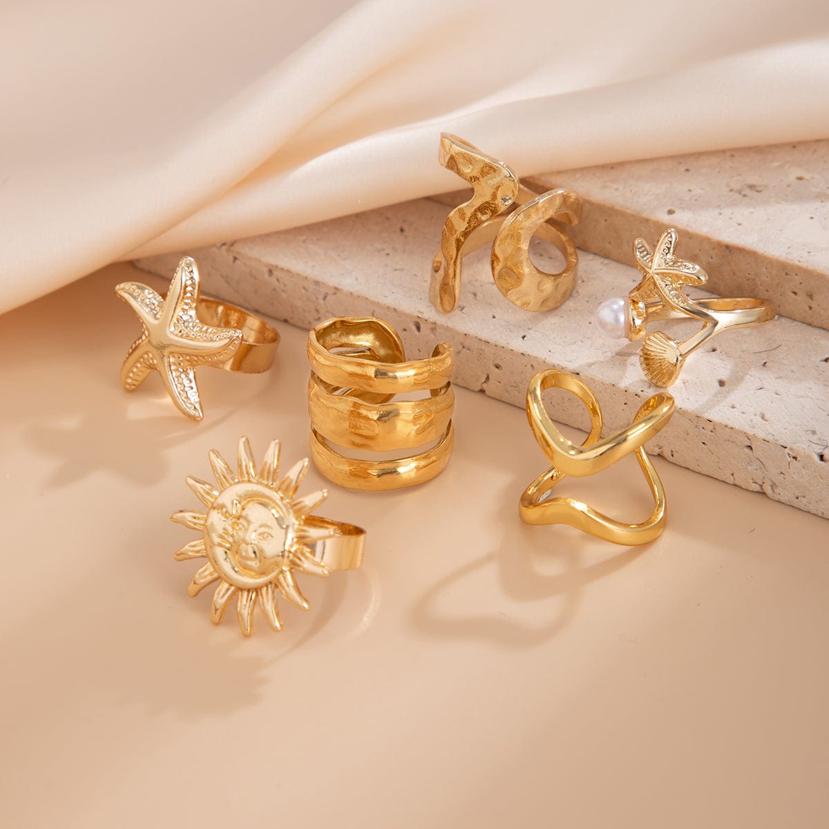 Beach Style 6pcs Starfish Sun Ring Set - ArtGalleryZen