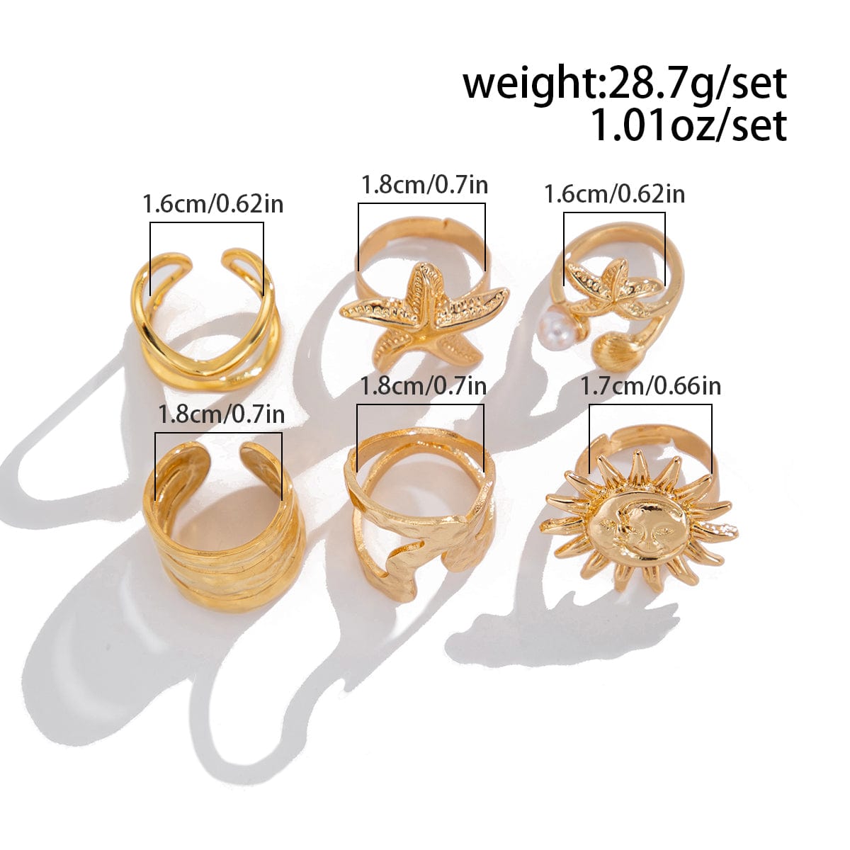 Beach Style 6pcs Starfish Sun Ring Set - ArtGalleryZen