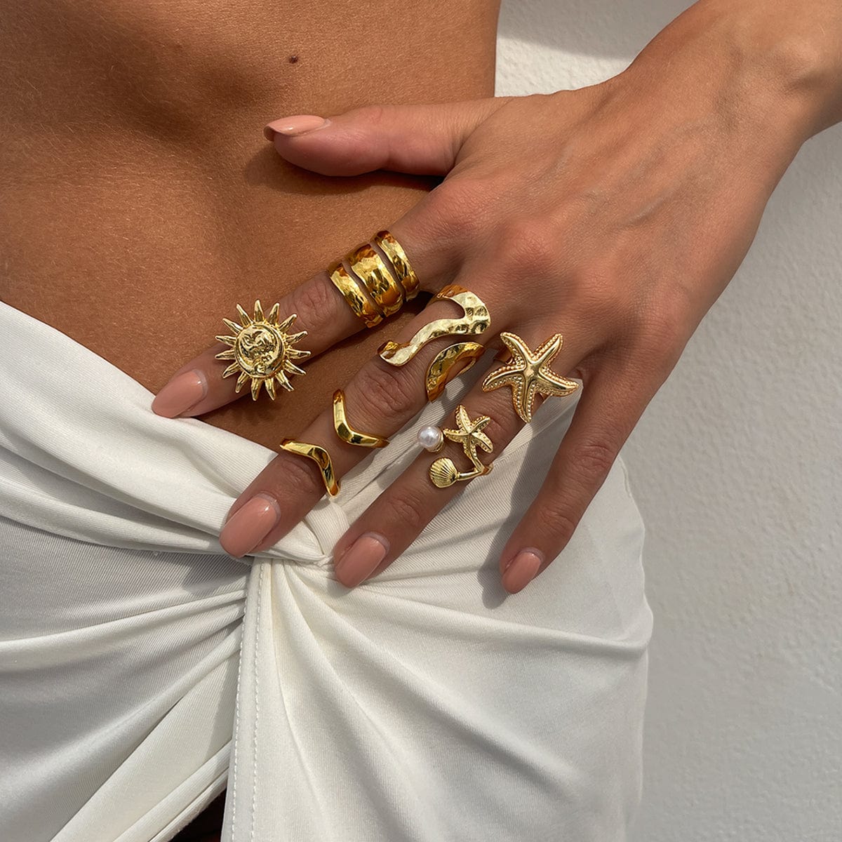 Beach Style 6pcs Starfish Sun Ring Set - ArtGalleryZen