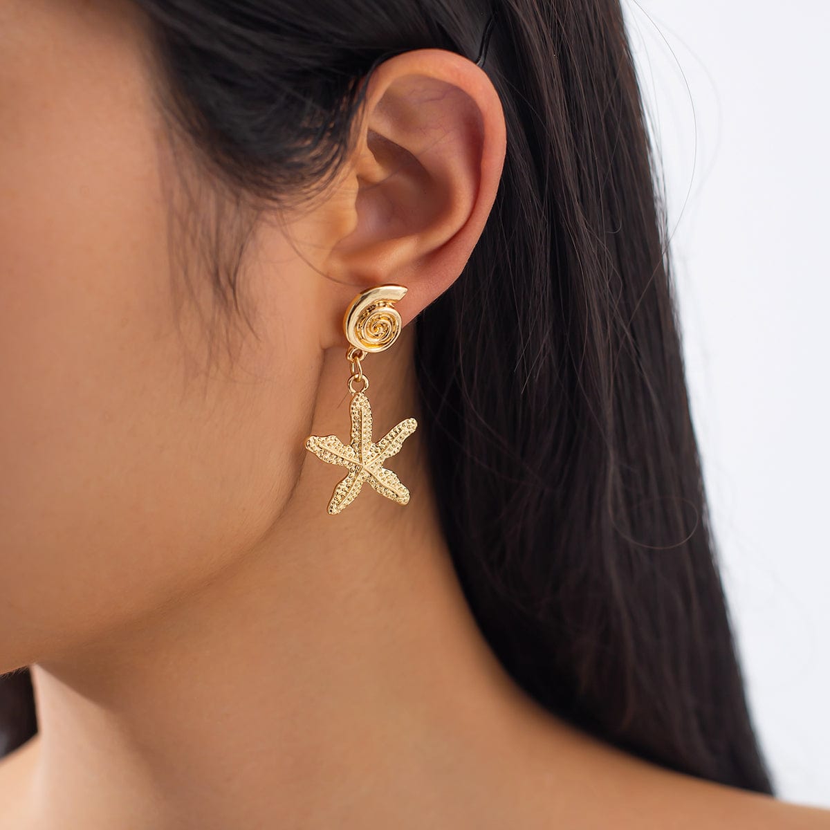 Beach Style Asymmetric Shell Starfish Dangle Earrings - ArtGalleryZen