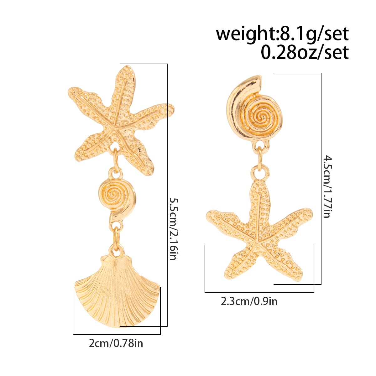 Beach Style Asymmetric Shell Starfish Dangle Earrings - ArtGalleryZen