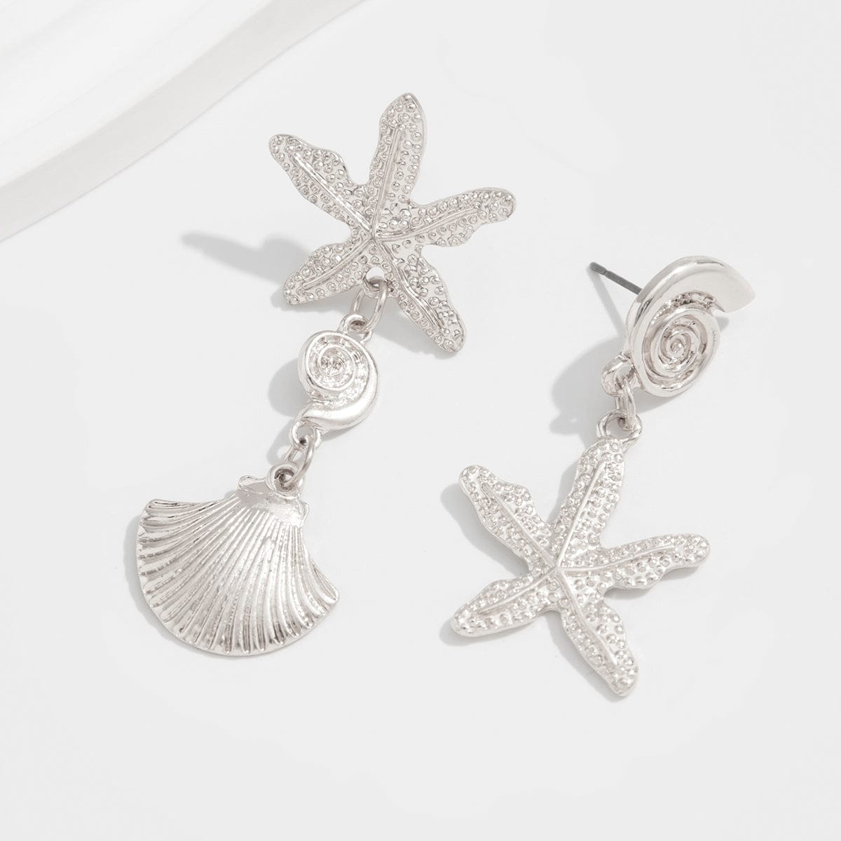 Beach Style Asymmetric Shell Starfish Dangle Earrings - ArtGalleryZen