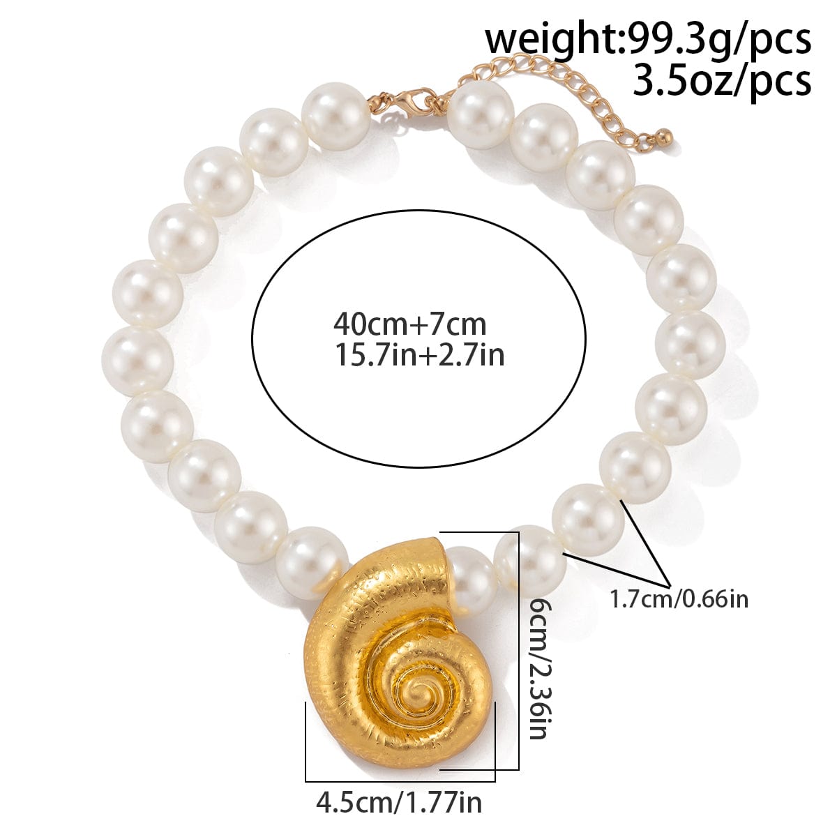 Beach Style Chunky Conch Pendant Pearl Chain Necklace