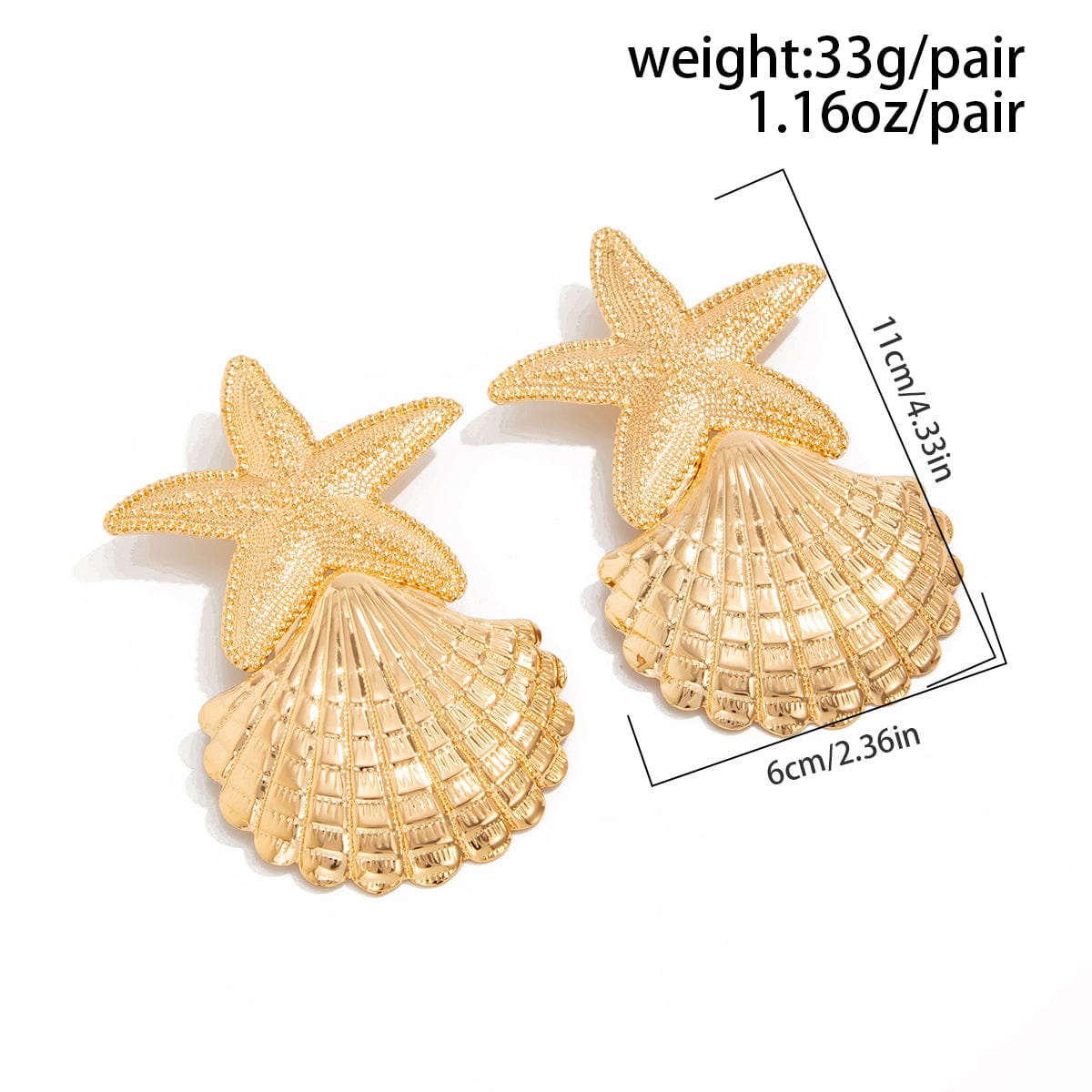 Beach Style Chunky Shell Starfish Earrings - ArtGalleryZen