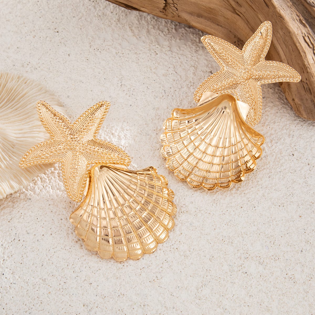 Beach Style Chunky Shell Starfish Earrings - ArtGalleryZen