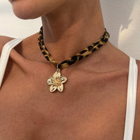 Thumbnail for Beach Style Conch Starfish Flower Pendant Leopard Choker Necklace - ArtGalleryZen