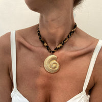 Thumbnail for Beach Style Conch Starfish Flower Pendant Leopard Choker Necklace - ArtGalleryZen