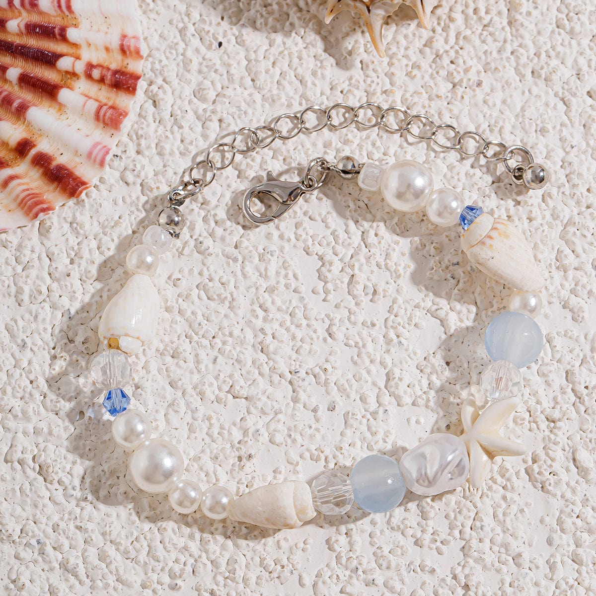Beach Style Conch Starfish Pearl Crystal Chain Bracelet - ArtGalleryZen