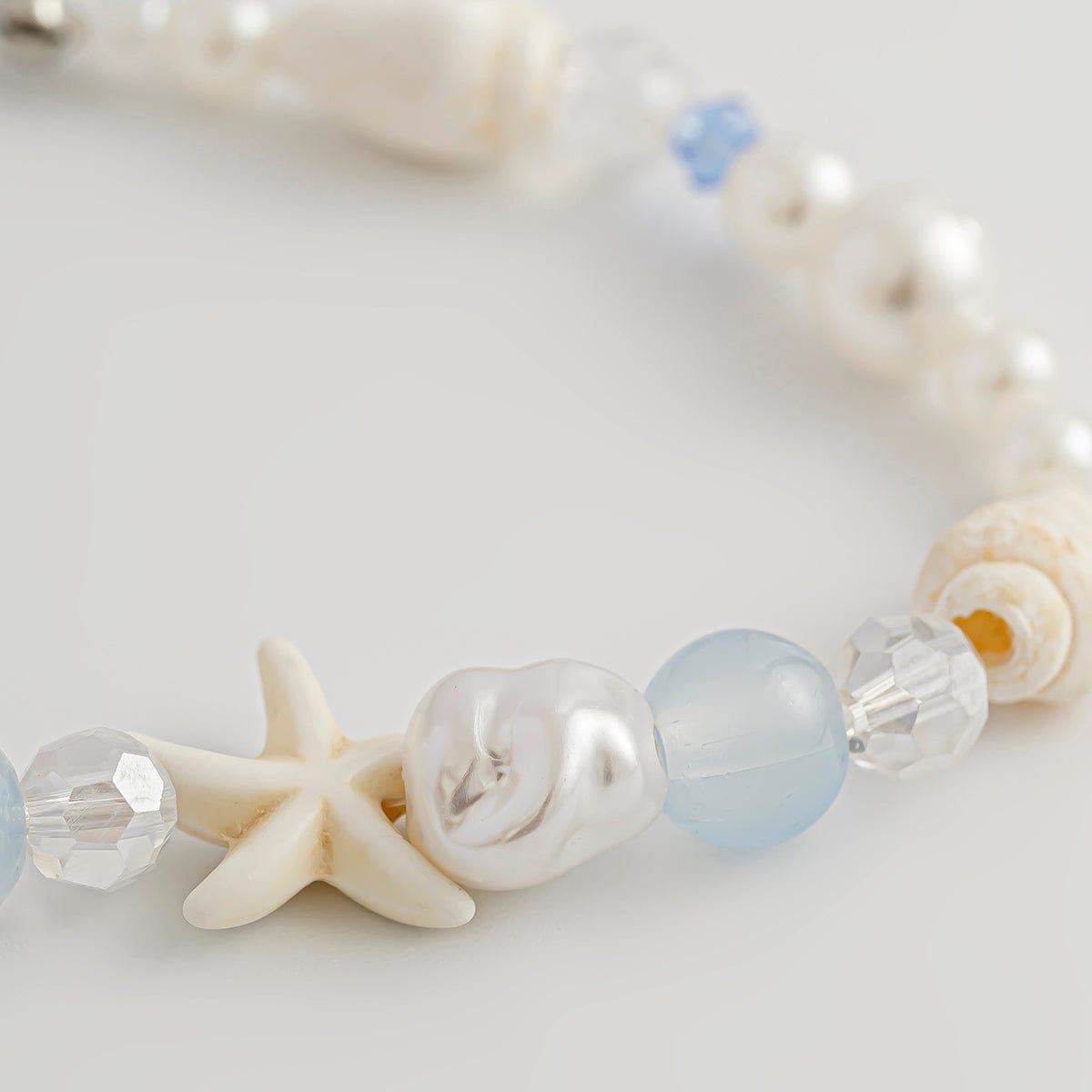 Beach Style Conch Starfish Pearl Crystal Chain Bracelet - ArtGalleryZen