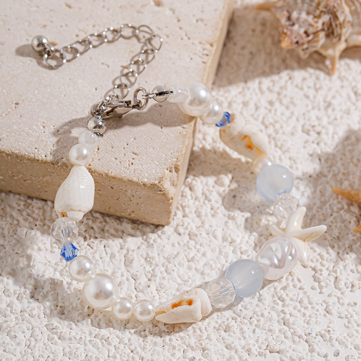 Beach Style Conch Starfish Pearl Crystal Chain Bracelet - ArtGalleryZen