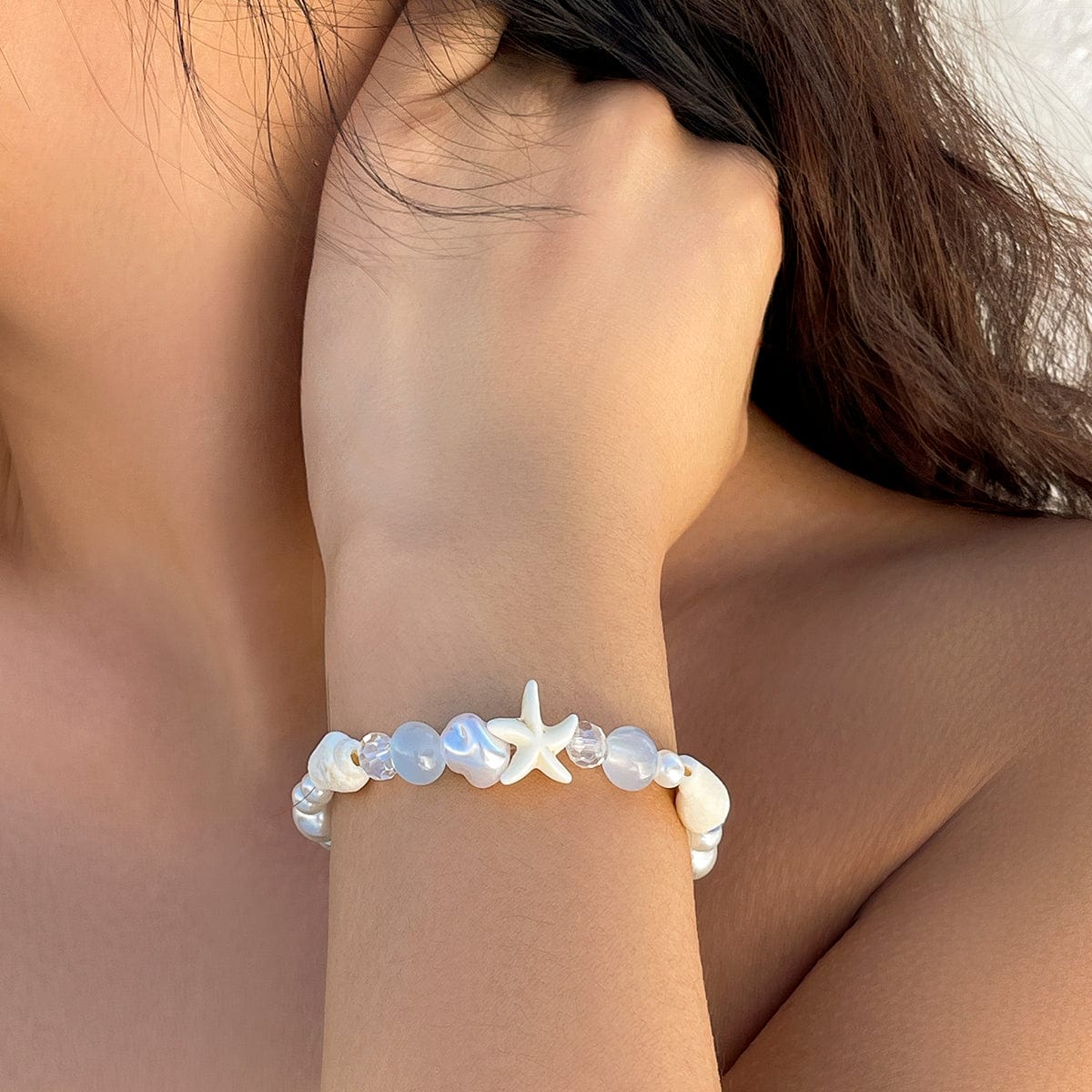 Beach Style Conch Starfish Pearl Crystal Chain Bracelet