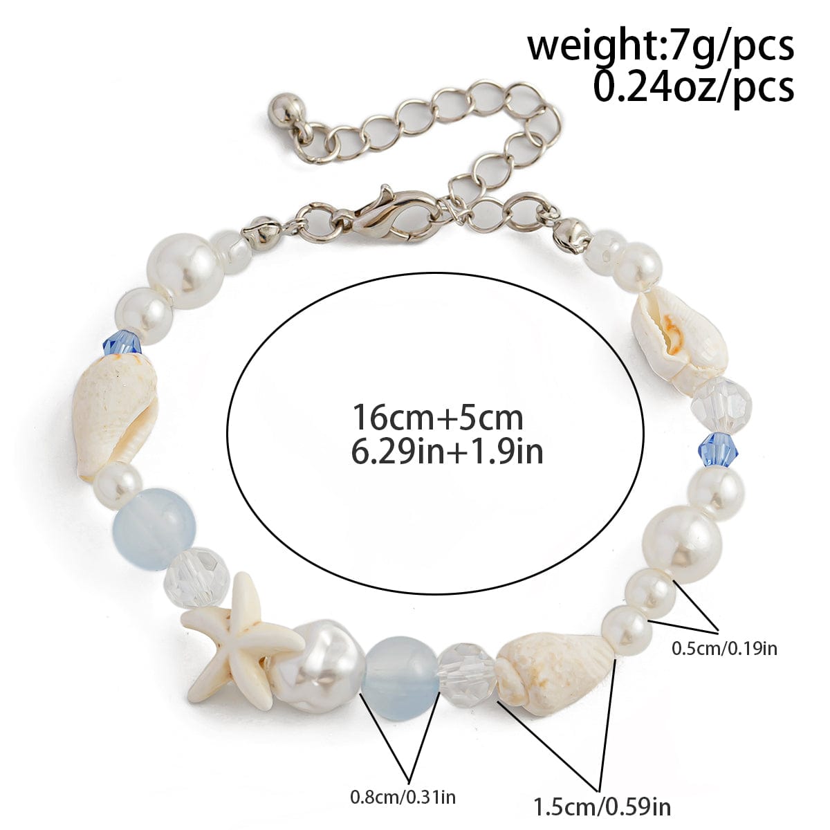 Beach Style Conch Starfish Pearl Crystal Chain Bracelet