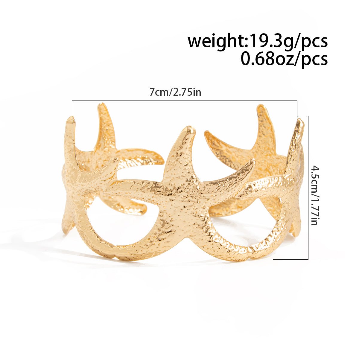 Beach Style Gold Silver Tone Textured Starfish Arm Cuff - ArtGalleryZen