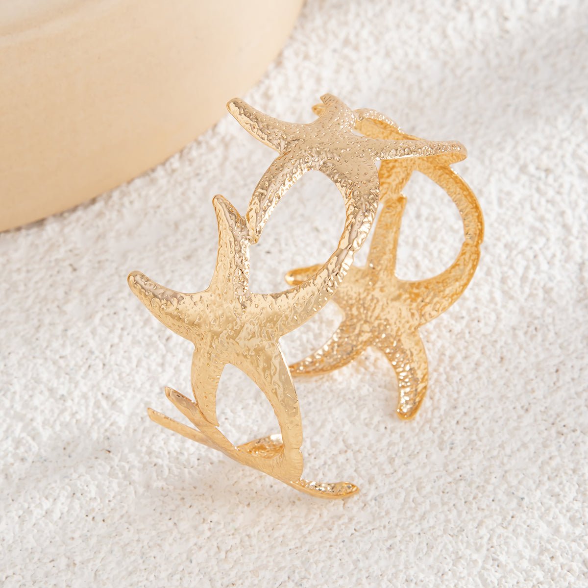 Beach Style Gold Silver Tone Textured Starfish Arm Cuff - ArtGalleryZen