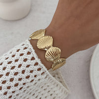 Thumbnail for Beach Style Gols Silver Plated Shell Bangle Bracelet - ArtGalleryZen