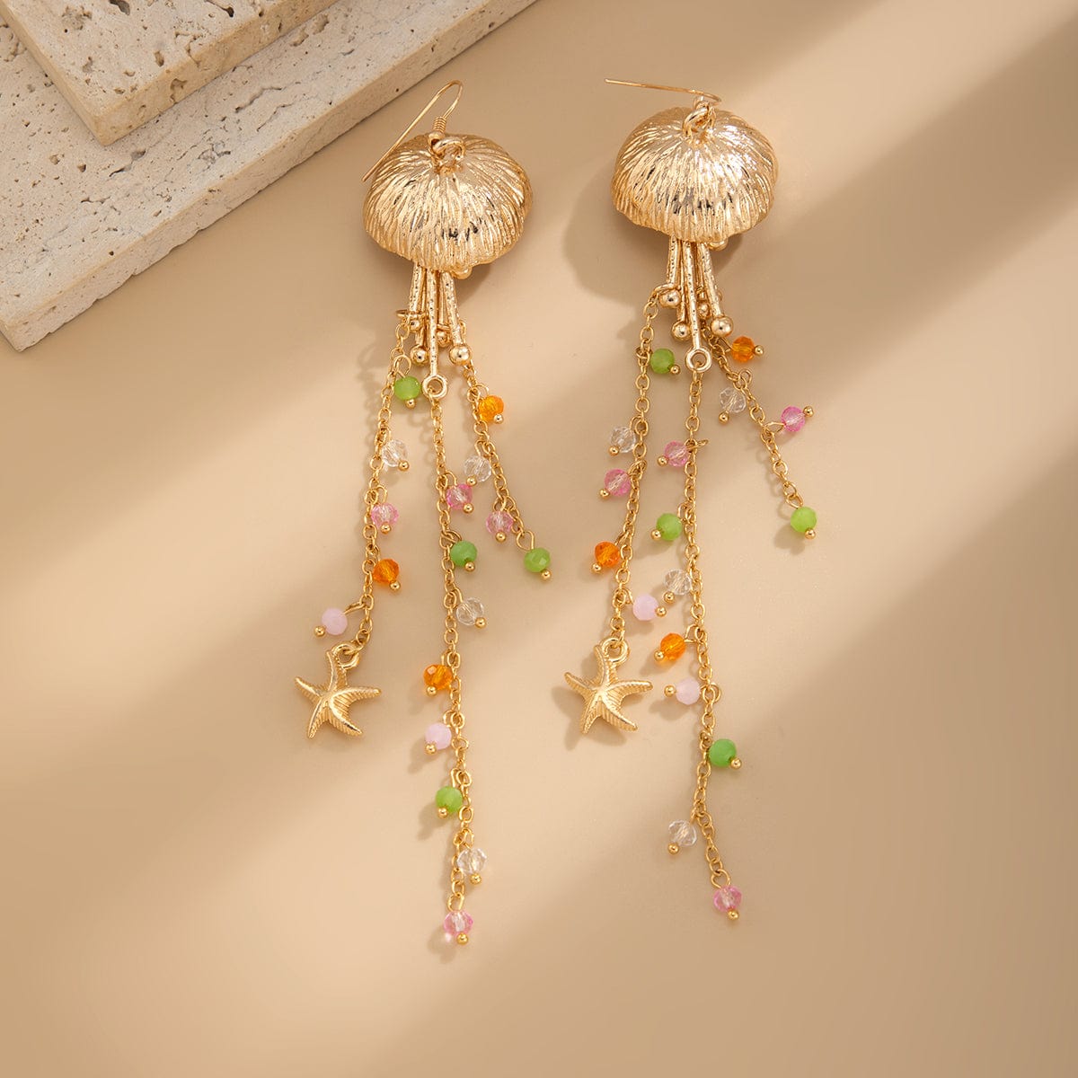 Beach Style Jellyfish Crystal Tassel Earrings - ArtGalleryZen