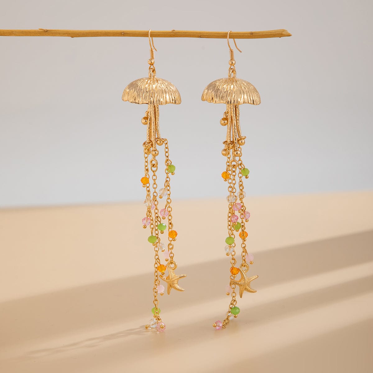 Beach Style Jellyfish Crystal Tassel Earrings - ArtGalleryZen