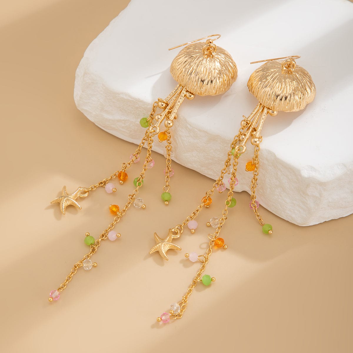 Beach Style Jellyfish Crystal Tassel Earrings - ArtGalleryZen