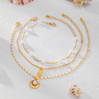 Thumbnail for Beach Style Layered Conch Shell Charm Pearl Chain Anklet - ArtGalleryZen
