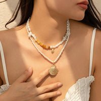 Thumbnail for Beach Style Layered Shell Pendant Turquoise Stone Pearl Chain Necklace Set - ArtGalleryZen