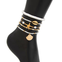 Thumbnail for Beach Style Layered Shell Starfish Charm Seed Bead Anklet Set - ArtGalleryZen