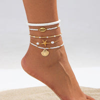 Thumbnail for Beach Style Layered Shell Starfish Charm Seed Bead Anklet Set - ArtGalleryZen