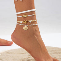 Thumbnail for Beach Style Layered Shell Starfish Charm Seed Bead Anklet Set - ArtGalleryZen