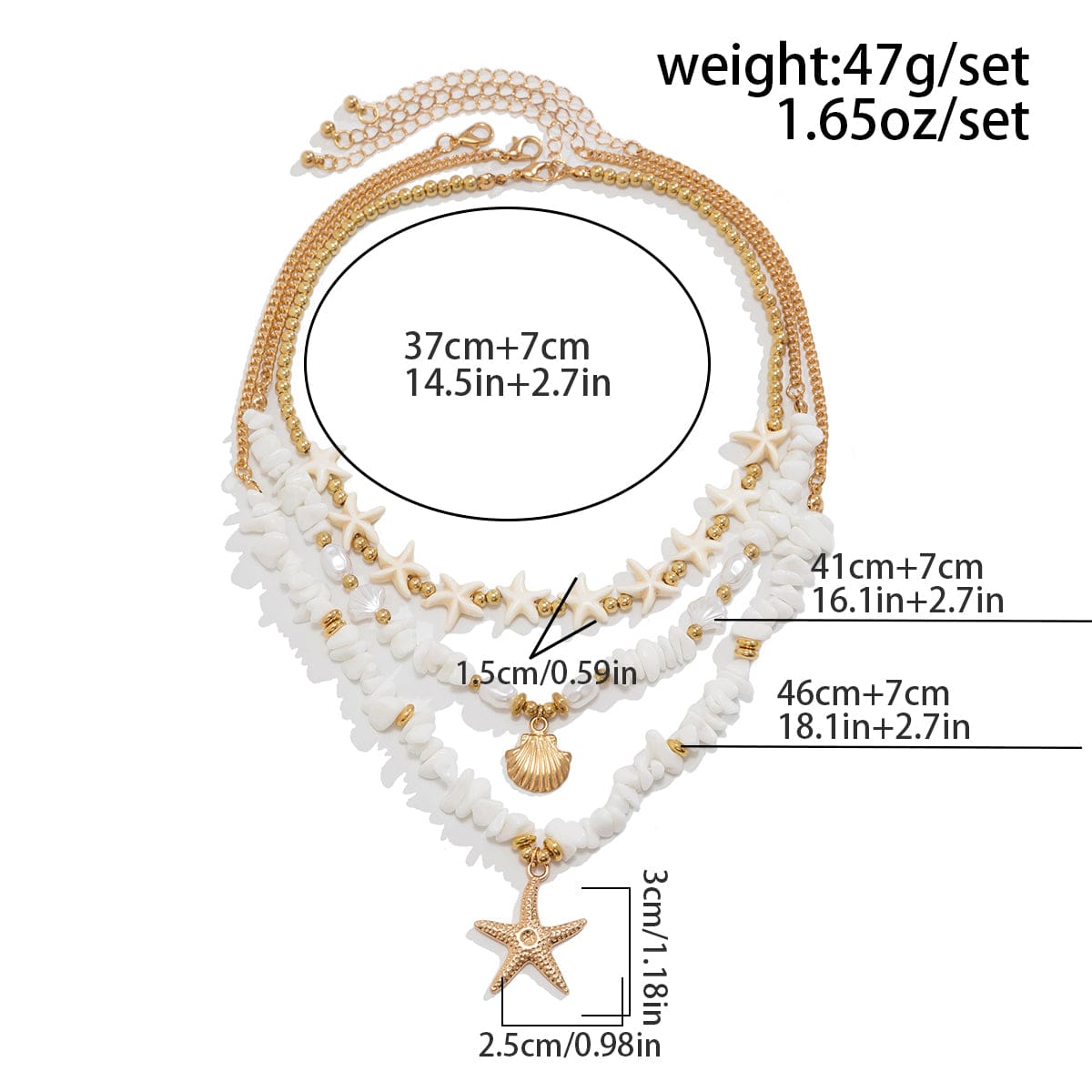 Beach Style Layered Shell Starfish Pendant Turquoise Stone Chain Necklace Set - ArtGalleryZen