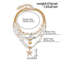 Thumbnail for Beach Style Layered Shell Starfish Pendant Turquoise Stone Chain Necklace Set - ArtGalleryZen