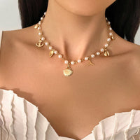 Thumbnail for Beach Style Mermaid Tail Conch Shell Pendant Pearl Chain Necklace - ArtGalleryZen
