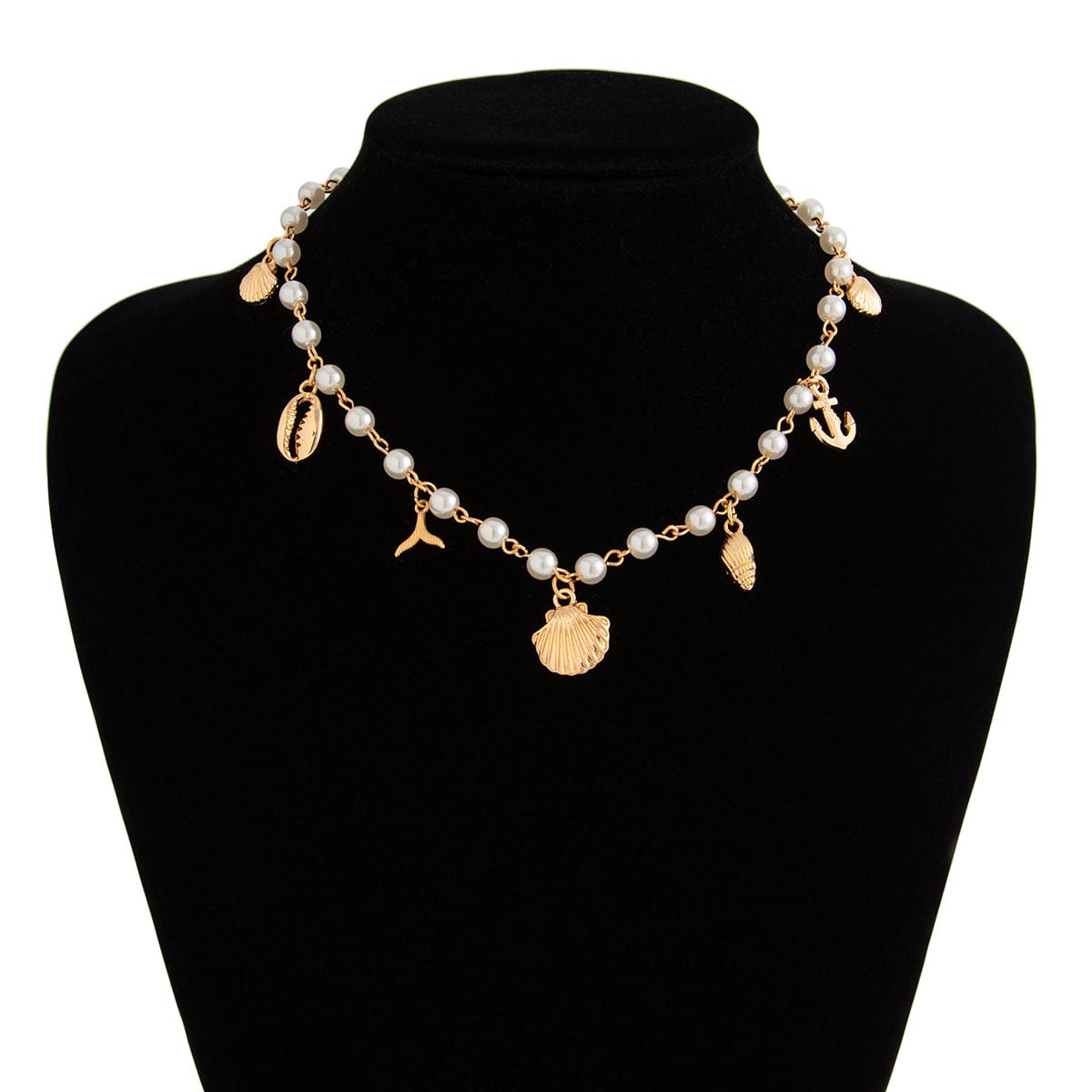 Beach Style Mermaid Tail Conch Shell Pendant Pearl Chain Necklace - ArtGalleryZen
