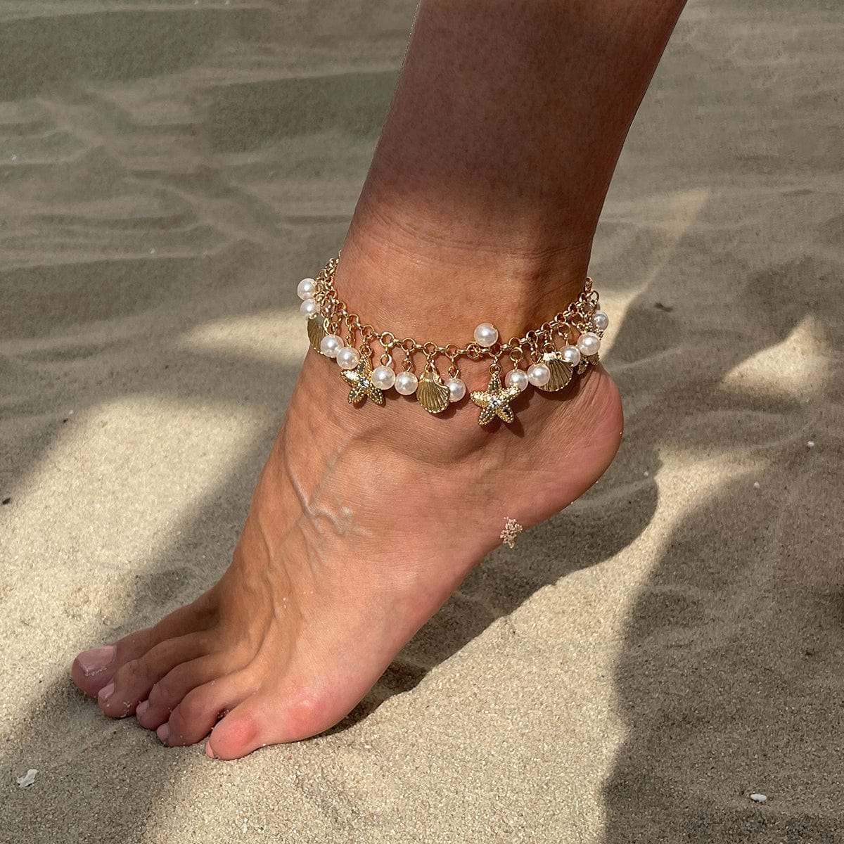 Beach Style Pearl Shell Starfish Tassel Anklet - ArtGalleryZen