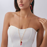 Thumbnail for Beach Style Red Coral Conch Pendant Necklace Earrings Set - ArtGalleryZen