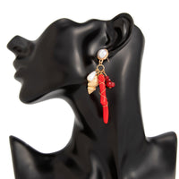 Thumbnail for Beach Style Red Coral Conch Pendant Necklace Earrings Set - ArtGalleryZen