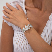 Thumbnail for Beach Style Textured Starfish Open Bangle Bracelet - ArtGalleryZen