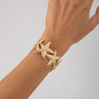 Thumbnail for Beach Style Textured Starfish Open Bangle Bracelet - ArtGalleryZen