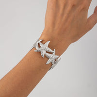 Thumbnail for Beach Style Textured Starfish Open Bangle Bracelet - ArtGalleryZen