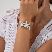 Thumbnail for Beach Style Textured Starfish Open Bangle Bracelet - ArtGalleryZen